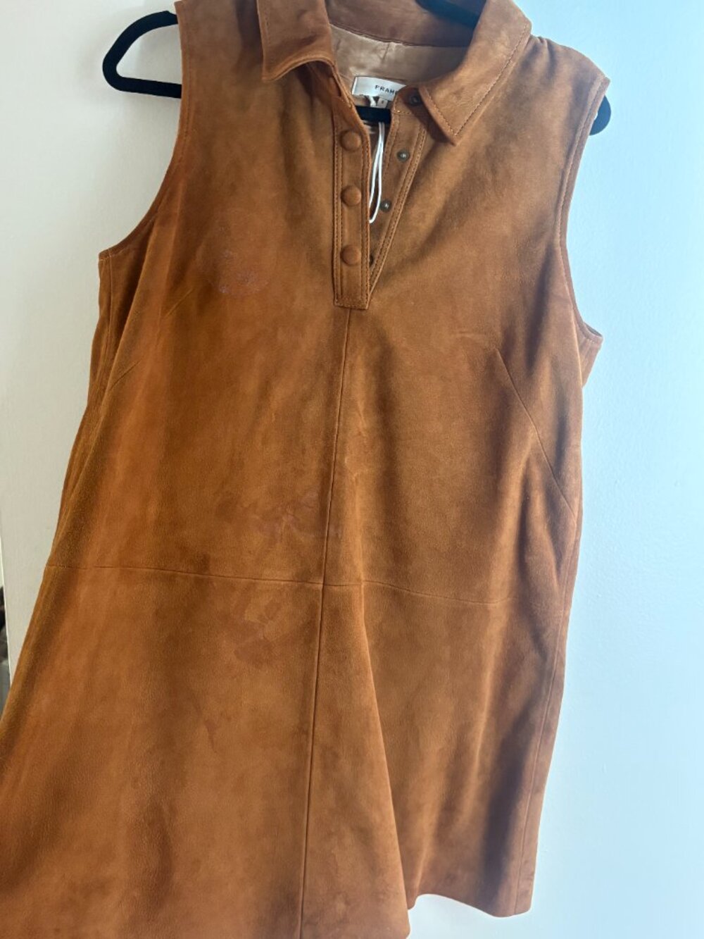 FRAME Suede City Shift dress in cognac, size 6, new with tags. 100% genuine lamb - Picture 2 of 8